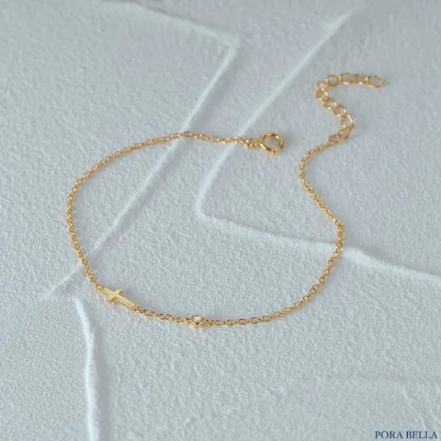 【Porabella】S925純銀十字架手鍊|單鑽微鑲鋯石|小巧簡約設計|生日紀念禮物推薦|Cross bracelet