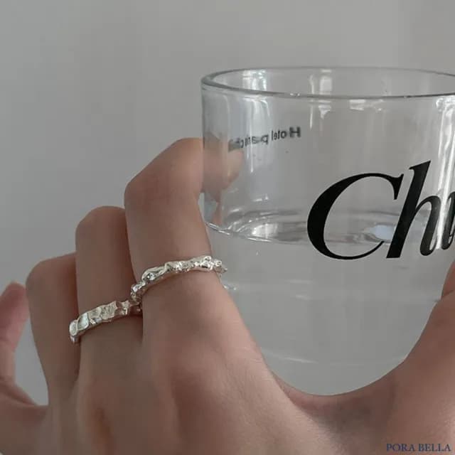 【Porabella】S925純銀 不規則紋理戒指|幾何型指環 開口可調節 告白生日情人節禮物推薦 rings