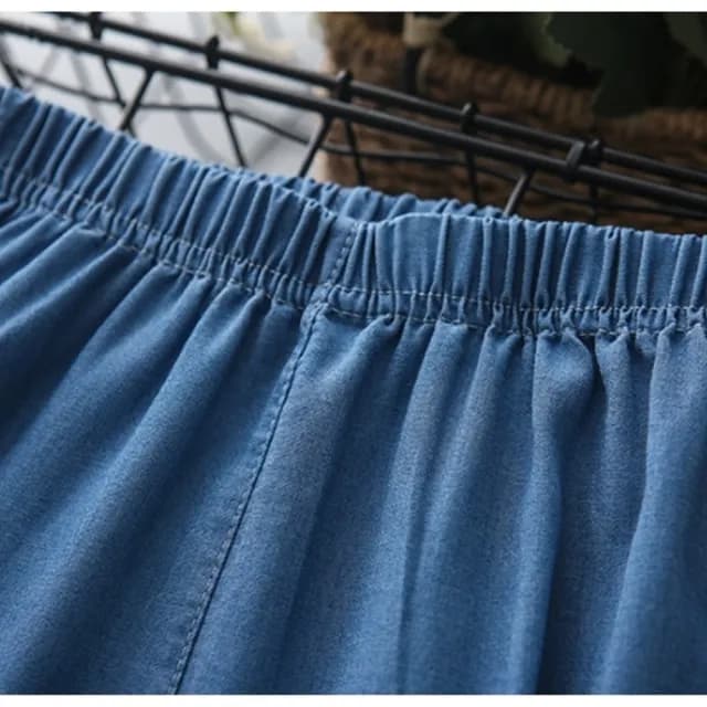 【橘魔法】刺繡字母天絲棉薄款鬆緊褲頭牛仔褲(縮口長褲 防蚊褲 長褲 空調褲 薄長褲 童裝 兒童)