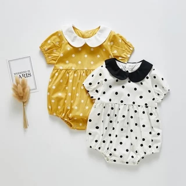 【橘魔法】小圓翻領點點短袖包屁衣(爬服 連身衣 童裝 小童 女童 兒童)