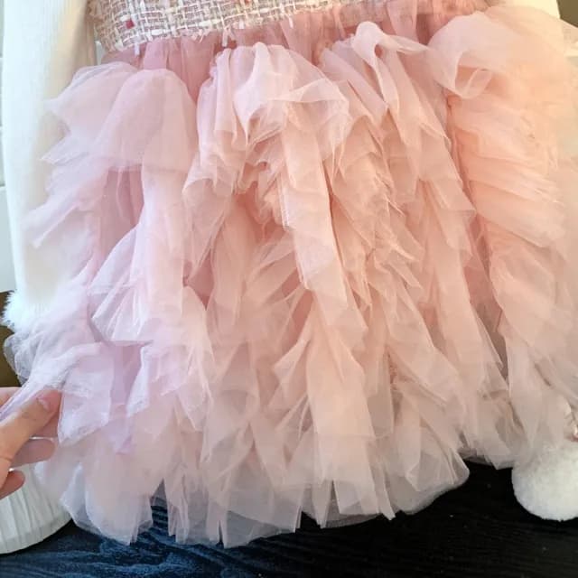 【橘魔法】粉編織毛尼背心蛋糕裙(澎澎裙 蓬蓬裙 連身裙 禮服 裙子 小香風 攝影 童裝 女童 兒童 花童)