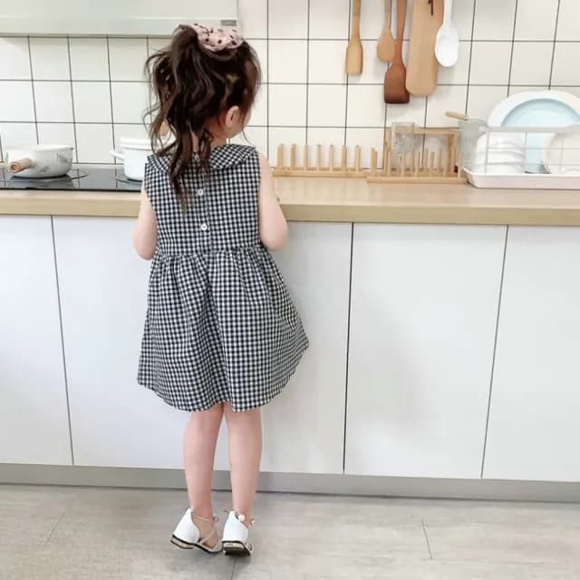 【橘魔法】復古小圓領赫本風娃娃洋裝(連身裙 連衣裙 格子裙 復古 女童 兒童 童裝)