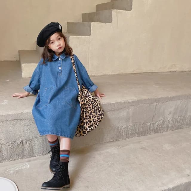 【橘魔法】長版牛仔襯衫連身裙(連衣裙 連身裙 牛仔裙 童裝 中童 女童 兒童)