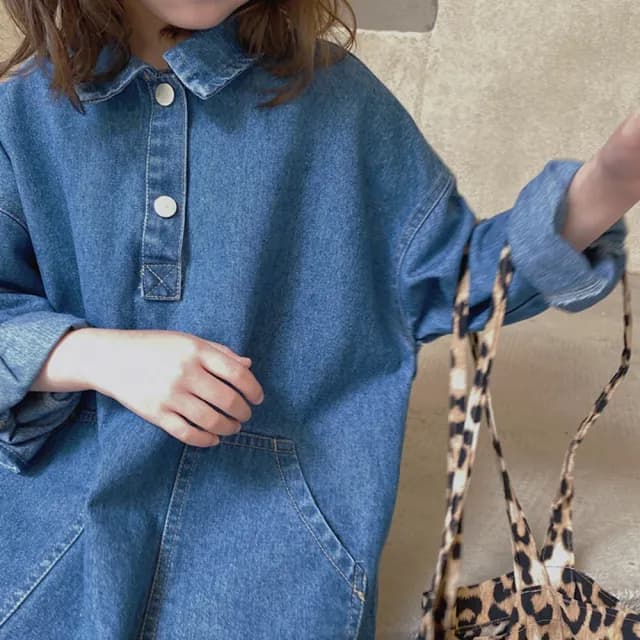 【橘魔法】長版牛仔襯衫連身裙(連衣裙 連身裙 牛仔裙 童裝 中童 女童 兒童)