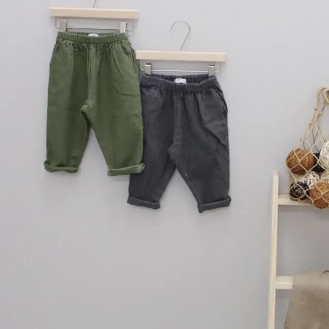 【橘魔法】雙層棉麻素色口袋長褲(休閒褲 長褲 老爹褲 褲子 長褲 女童 男童 童裝 兒童)