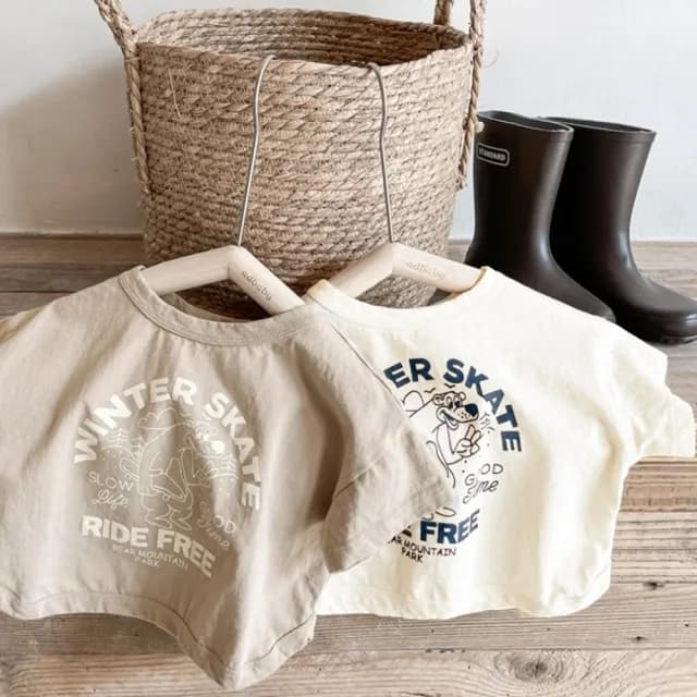 【橘魔法】字母滑板熊短版上衣(短袖上衣 T恤 棉T 中性款 男童 女童 兒童 童裝)