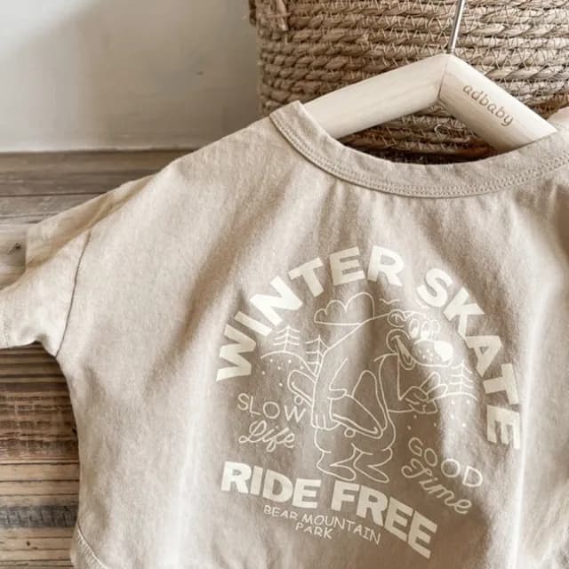 【橘魔法】字母滑板熊短版上衣(短袖上衣 T恤 棉T 中性款 男童 女童 兒童 童裝)