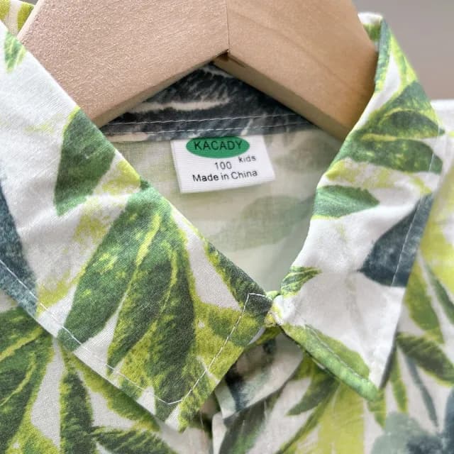 【橘魔法】樹葉沙灘花襯衫(短袖襯衫 夏威夷襯衫 海島國家 沙灘 海邊 男童 童裝 中童 兒童)