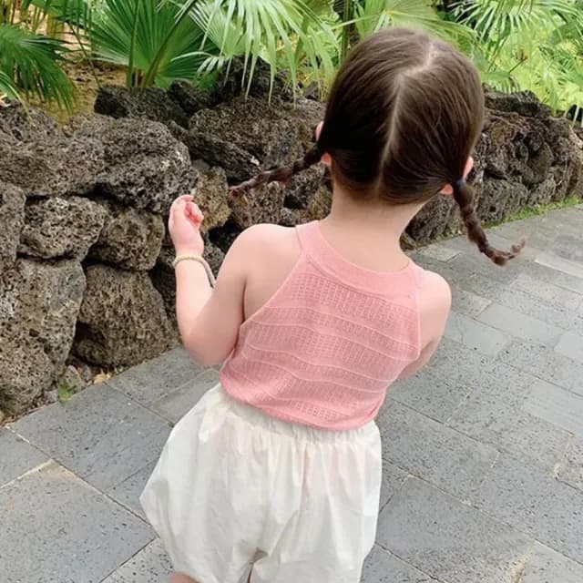 【橘魔法】透氣洞洞削肩背心(針織 上衣 小可愛 女童 童裝 兒童 中童)