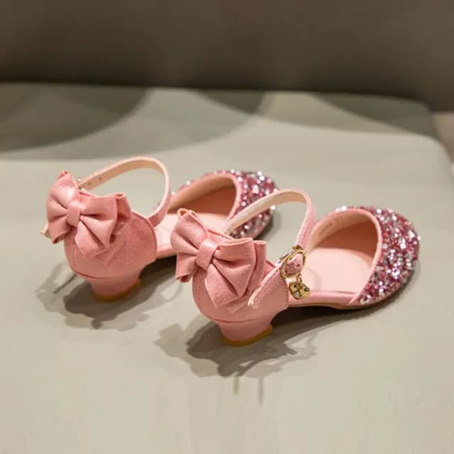 【橘魔法】閃鑽亮片腳跟蝴蝶結高跟涼鞋(高跟鞋 低跟鞋 鞋子 公主鞋 女童 婚禮 禮服表演 花童 童裝)