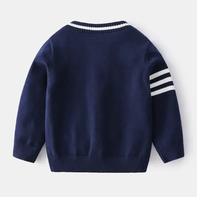 【橘魔法】學院風刺繡徽章槓條針織外套(長袖外套 開衫外套 針織 毛衣 男童 兒童 童裝)