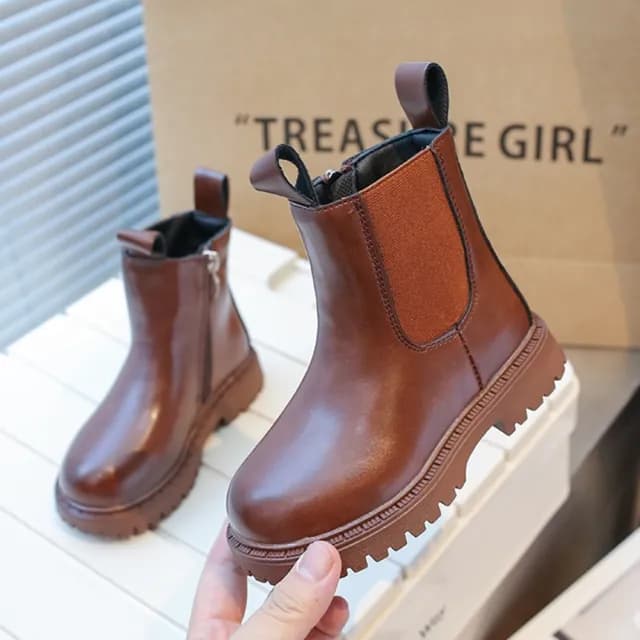 【橘魔法】兒童素面切爾西短靴(皮靴 靴子 童鞋 鞋子 中性款 男童 女童 兒童 童裝)