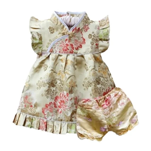 【橘魔法】牡丹刺繡旗袍套裝(唐裝 旗袍裝 新年 周歲 抓週 中國風 抓周 過年 新年 大紅 小童 女童 童裝)