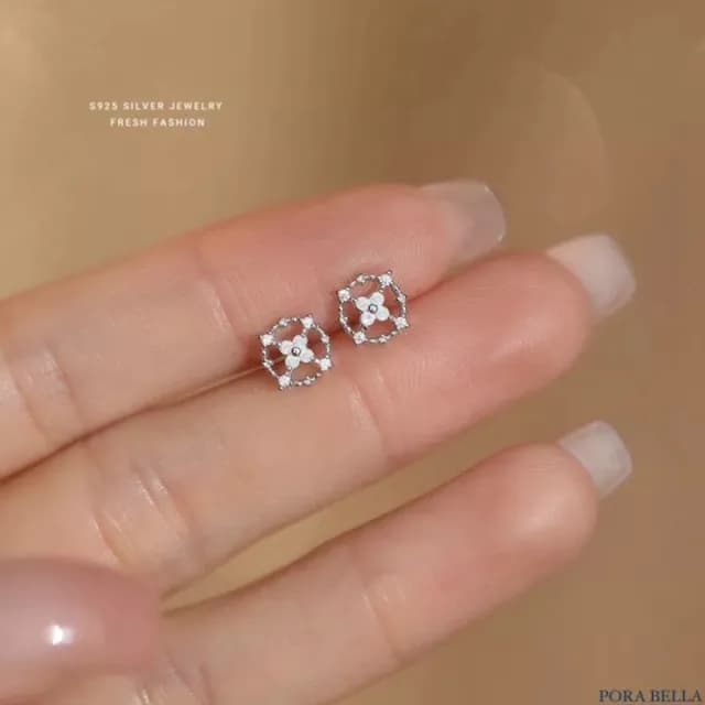 【Porabella】S925純銀 十字圓圈耳釘|四葉草耳骨釘 生日情人節禮物推薦| 附贈精美包裝 Earrings
