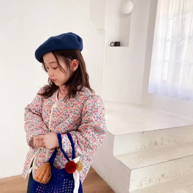 【橘魔法】雙11 小碎花蓬袖鋪棉長袖外套(開衫外套 鋪棉外套 棉衣 厚外套 中童 兒童 童裝 女童)