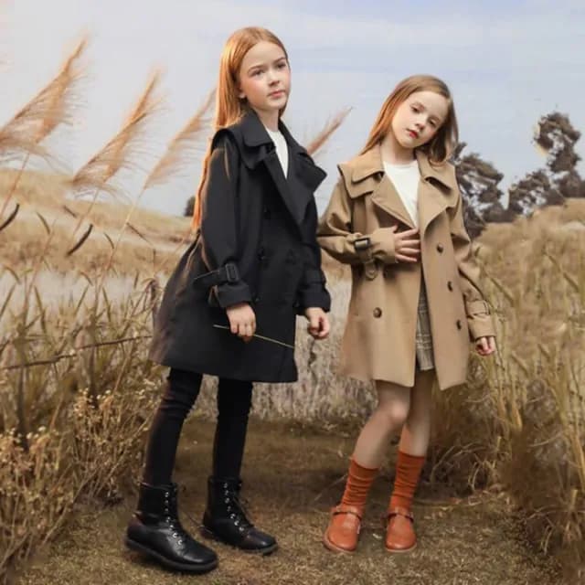 【橘魔法】英倫率性中長風衣長袖外套(風衣外套 風衣 大童 女童 兒童 夾克 防風 童裝)