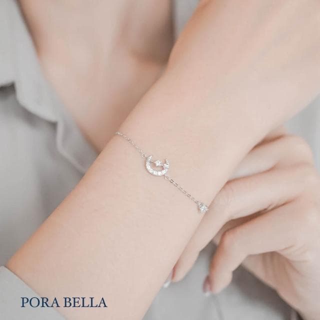 【Porabella】925純銀鋯石手鍊 設計款氣質手鏈 月亮純銀手鍊 情人節禮物 告白 銀飾 Bracelets