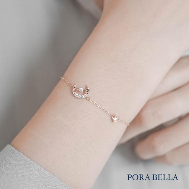 【Porabella】925純銀鋯石手鍊 設計款氣質手鏈 月亮純銀手鍊 情人節禮物 告白 銀飾 Bracelets