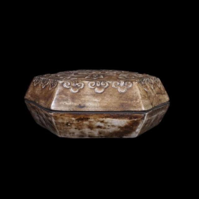 《博古珍藏》宋 定窯白釉刻花卉紋六方粉盒 早期收藏 老件文物瓷器