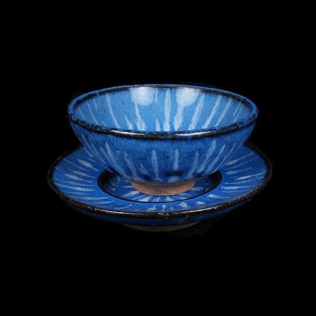 《博古珍藏》宋 建窯寶石藍釉茶盞碗托 早期收藏 老件茶杯瓷器 建盞文物