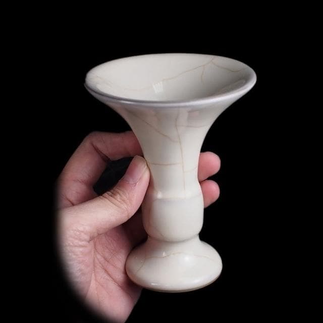 《博古珍藏》宋 官窯月白釉花觚 早期收藏 老件花瓶瓷器