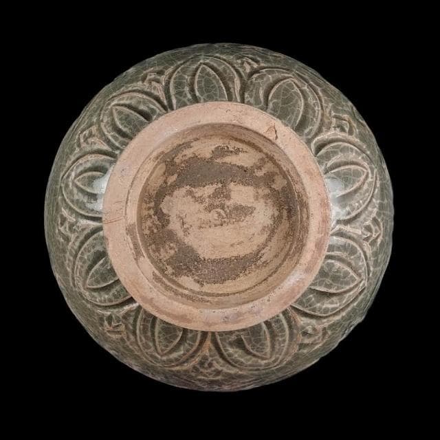 《博古珍藏》宋 耀州窯刻花卉紋長頸瓶 早期收藏 花瓶瓷器