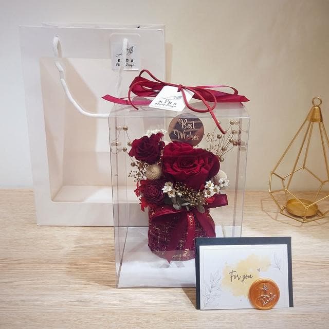 KIRA與花花藝小香風永生花盆花/浪漫與紅/紅(生日禮物 情人節禮物 送禮 永生花 開幕送禮 喬遷)