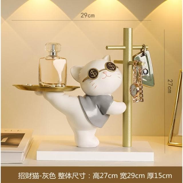 招財貓玄關鑰匙收納擺件入戶家居客廳託盤裝飾品搬家喬遷新居禮物