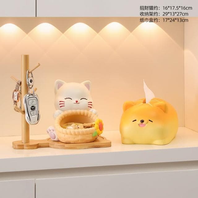 可愛招財貓鑰匙收納玄關擺件家居好物客廳桌面裝飾品喬遷新居禮物