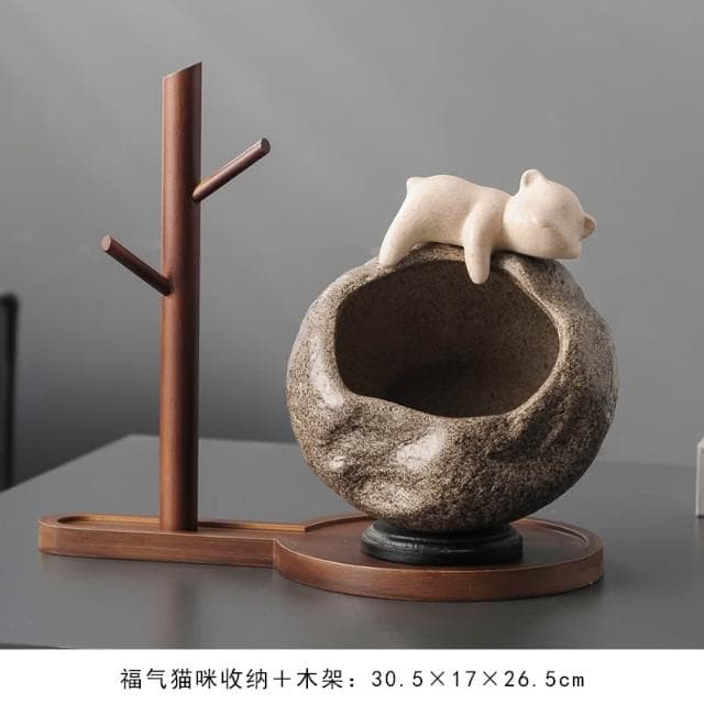 招財貓放鑰匙收納置物架擺件入戶門口玄關客廳喬遷新居禮品裝飾品