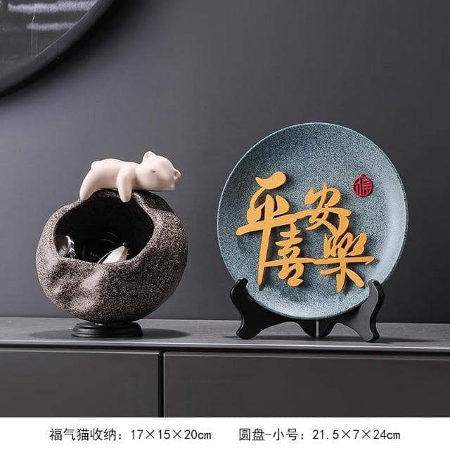 招財貓放鑰匙收納置物架擺件入戶門口玄關客廳喬遷新居禮品裝飾品