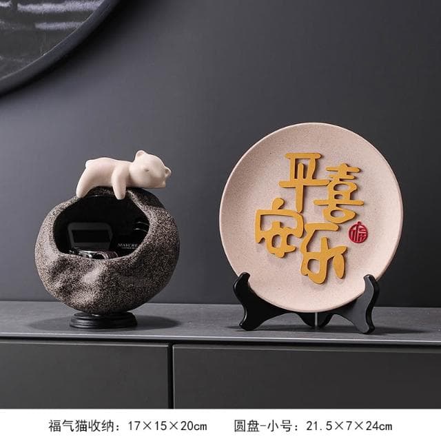 招財貓放鑰匙收納置物架擺件入戶門口玄關客廳喬遷新居禮品裝飾品
