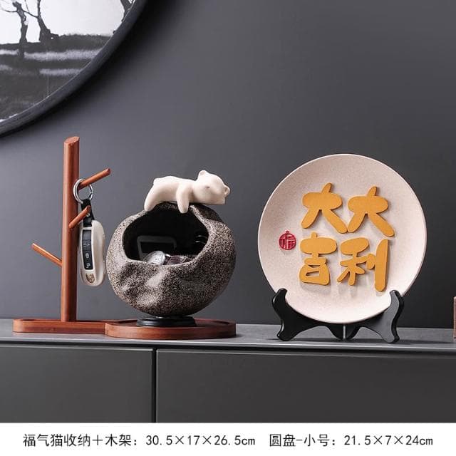 招財貓放鑰匙收納置物架擺件入戶門口玄關客廳喬遷新居禮品裝飾品