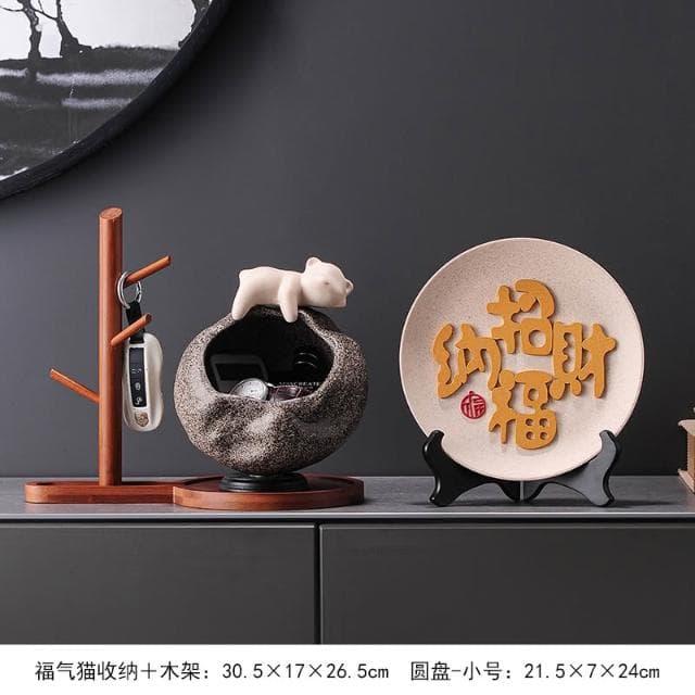 招財貓放鑰匙收納置物架擺件入戶門口玄關客廳喬遷新居禮品裝飾品