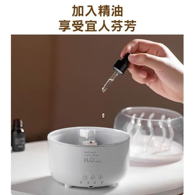 【D+ 滴家】旋轉水草加濕器 大霧量水母香薰機 吐圈圈香薰機 精油噴霧器 超聲波 香氛機 炫彩旋轉水草大霧擴香加濕器 家用桌上型 七彩燈光 遙控 USB供電