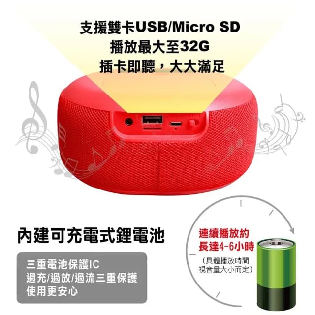 【WONDER 旺德】重低音藍牙追劇音響-熱情紅 (WS-T037U) 藍牙/USB/TF/FM收音機