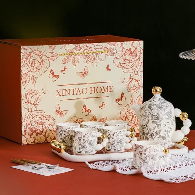 四季風家居 輕奢風陶瓷水杯家用套裝茶杯茶具茶壺客廳新婚喬遷生日禮物
