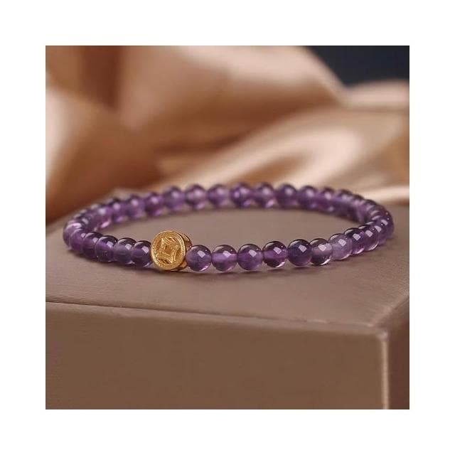 【開運堂】🔥現貨🔥 民族風天然紫水晶手鍊女手串國潮福字錢幣串珠手環節日禮物手飾品
