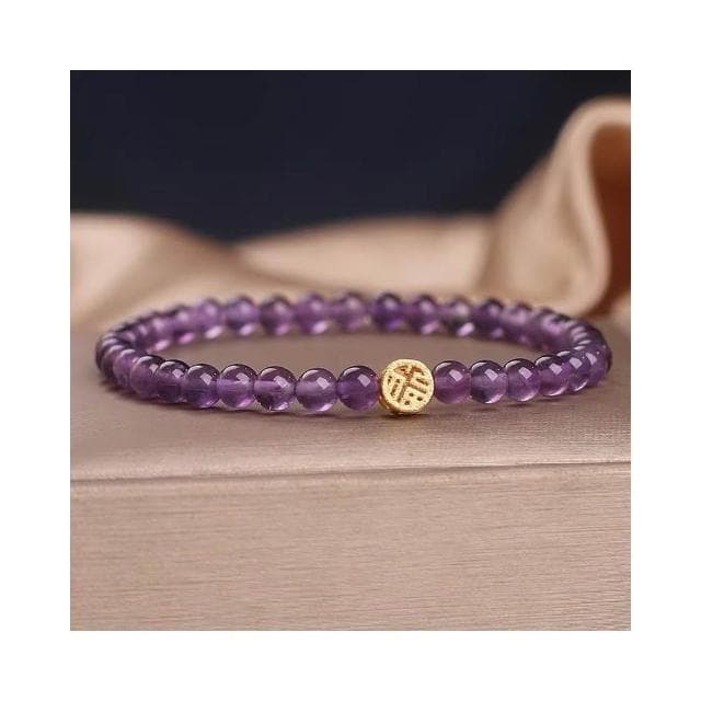 【開運堂】🔥現貨🔥 民族風天然紫水晶手鍊女手串國潮福字錢幣串珠手環節日禮物手飾品