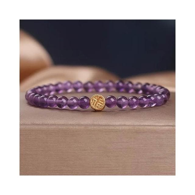 【開運堂】🔥現貨🔥 民族風天然紫水晶手鍊女手串國潮福字錢幣串珠手環節日禮物手飾品