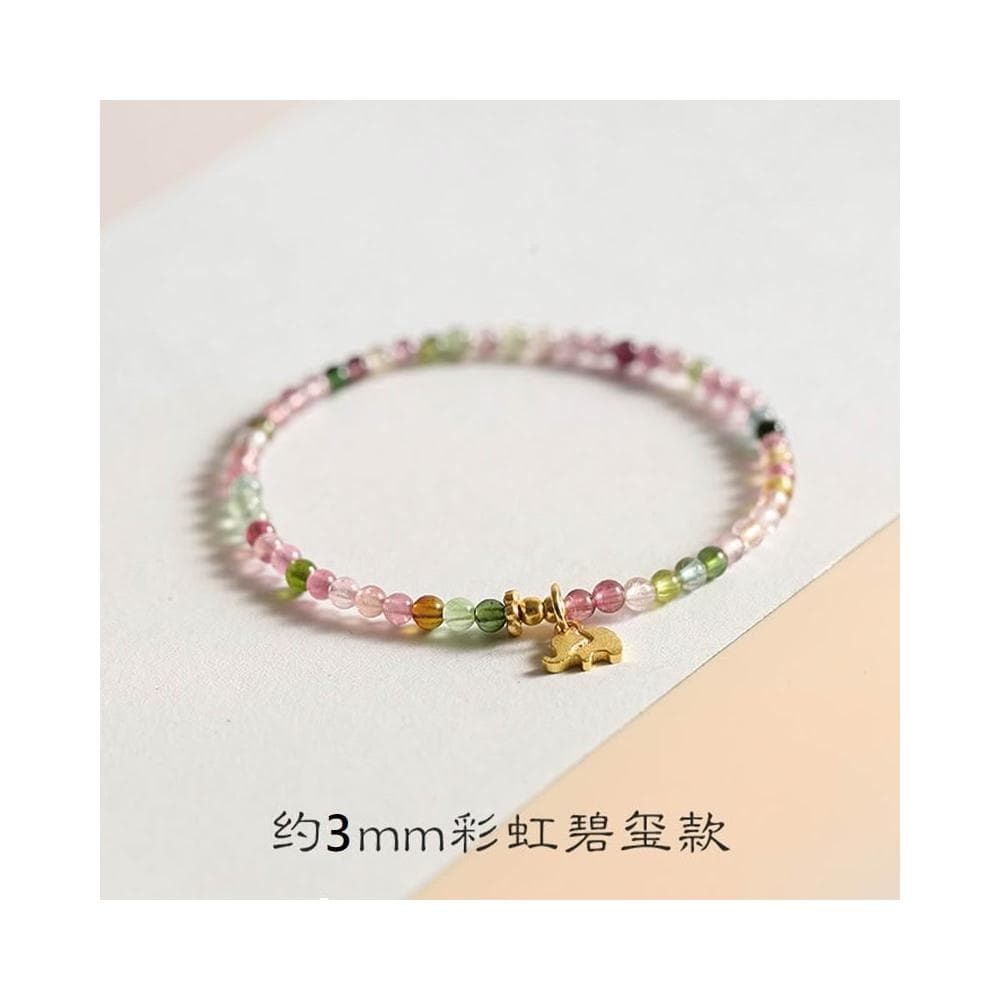 【開運堂】現貨 S925銀 萬象回春 極細天然彩虹小象吊墜碧璽手串手鍊質感禮物 開運堂