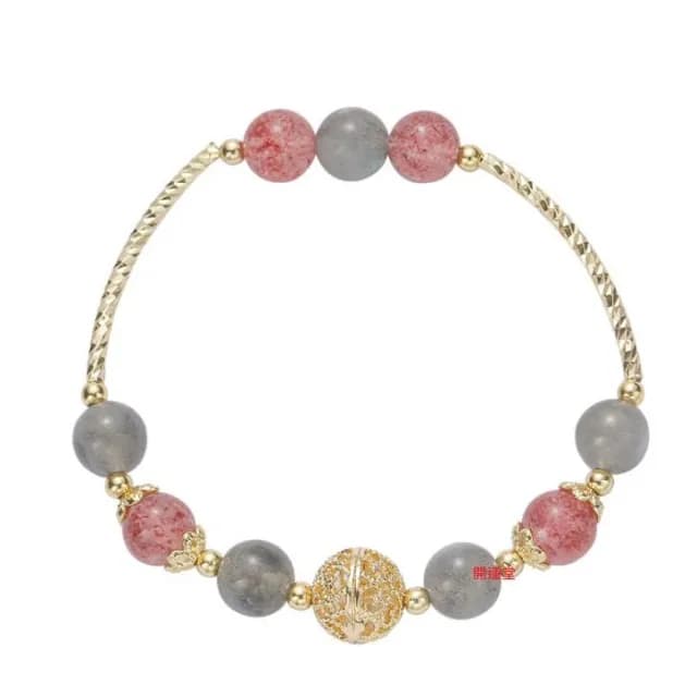 【開運堂】現貨 天然8mm草莓晶灰月光石手鍊女招桃花鏤空球閨蜜情人節禮物 開運堂