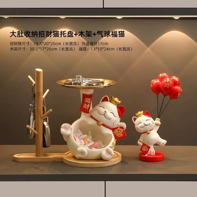 桃甜也居家生活 招財貓鑰匙收納玄關裝飾品擺設家居入戶門口鞋櫃客廳喬遷新居禮品
