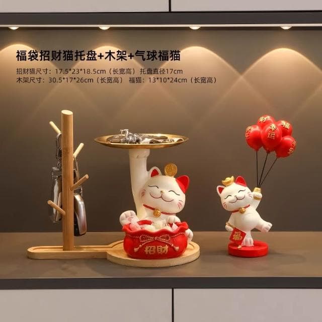 桃甜也居家生活 招財貓鑰匙收納玄關裝飾品擺設家居入戶門口鞋櫃客廳喬遷新居禮品
