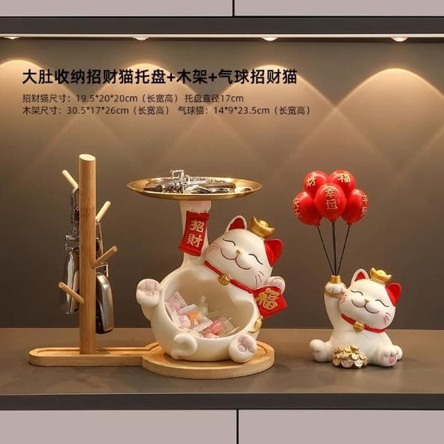 桃甜也居家生活 招財貓鑰匙收納玄關裝飾品擺設家居入戶門口鞋櫃客廳喬遷新居禮品