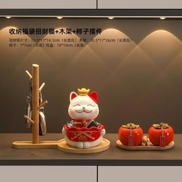 桃甜也居家生活 招財貓鑰匙收納玄關裝飾品擺設家居入戶門口鞋櫃客廳喬遷新居禮品