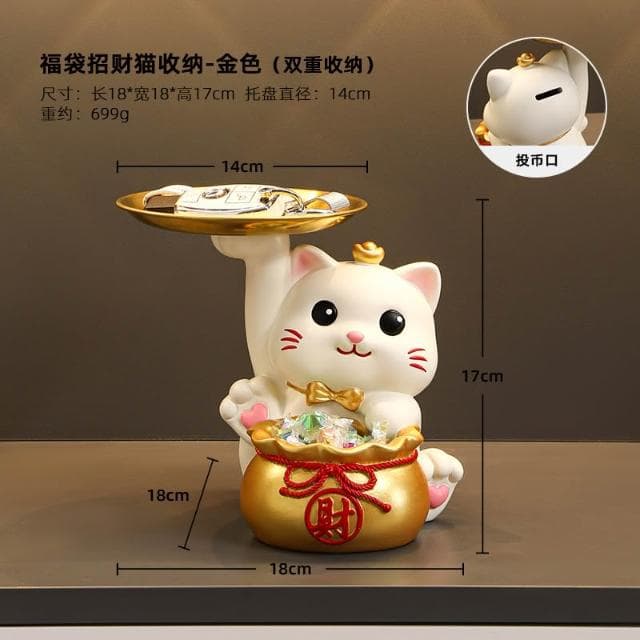 桃甜也居家生活 招財貓鑰匙收納玄關裝飾品擺設家居入戶門口鞋櫃客廳喬遷新居禮品