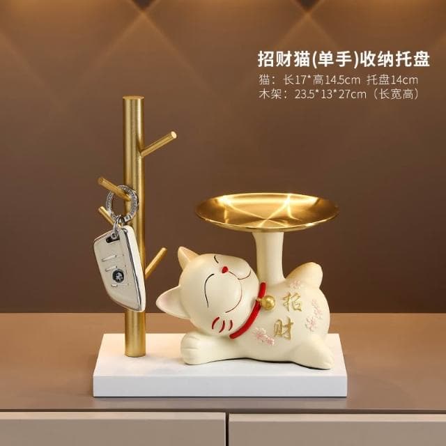 桃甜也居家生活 招財貓鑰匙收納玄關裝飾品擺設家居入戶門口鞋櫃客廳喬遷新居禮品