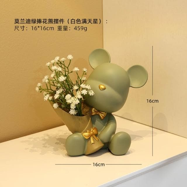 桃甜也居家生活 北歐創意捧花暴力熊玄關客廳擺飾家居電視櫃桌面裝飾喬遷新居禮品
