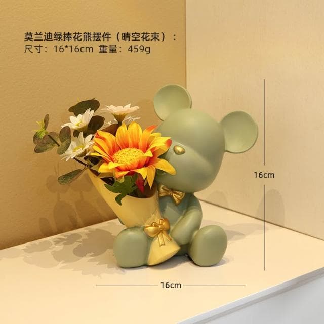 桃甜也居家生活 北歐創意捧花暴力熊玄關客廳擺飾家居電視櫃桌面裝飾喬遷新居禮品